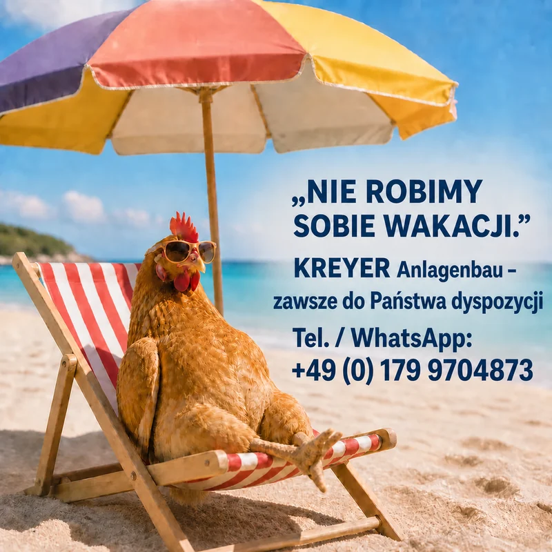 Nie robimy sobie wakacji. KREYER Anlagenbau jest zawsze do Państwa dyspozycji. Telefon i WhatsApp: +49 179 9704873